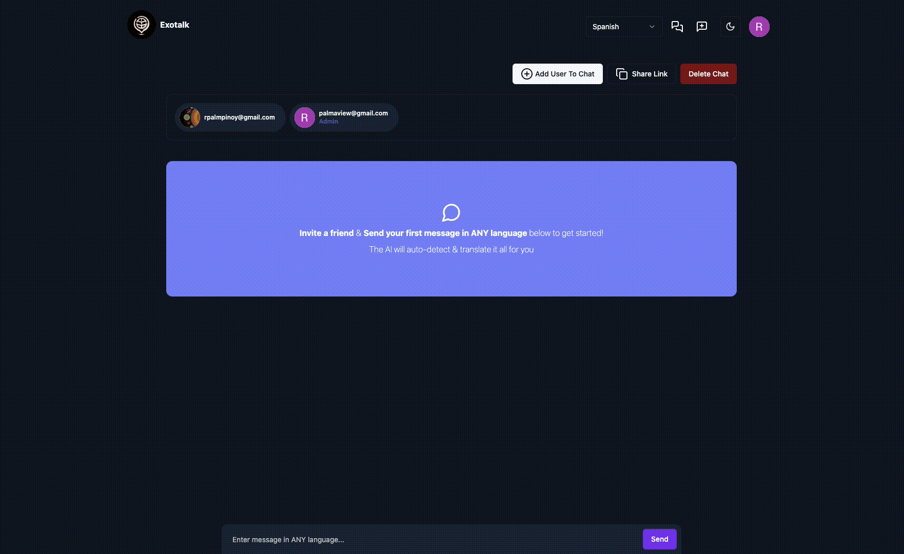 Exotalk app demo showing real-time translation interface